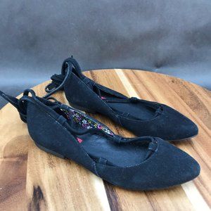 UnionBay Black Faux Suede Lace Up Flats Shoes Womens Size 6